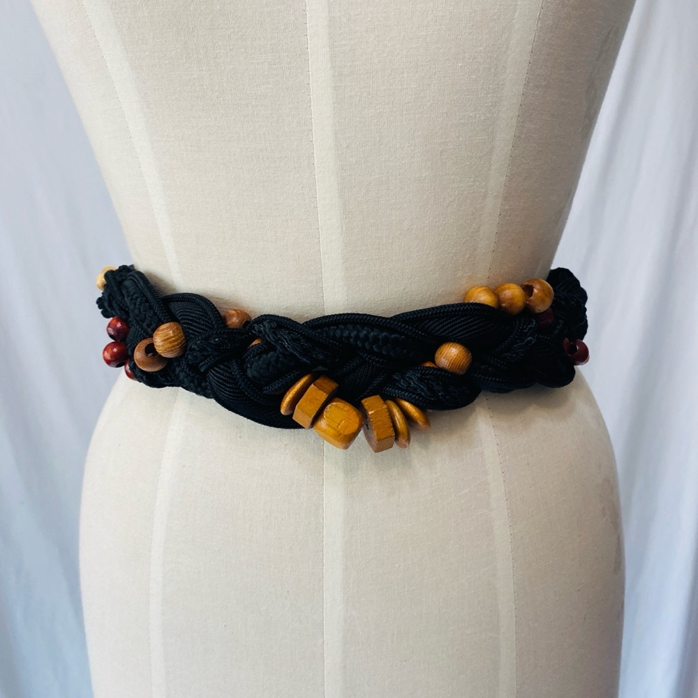 VTG 80's Wooden Geometric Rope Belt / size M/L‎